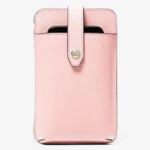 Saffiano Leather Smartphone Crossbody Bag - Powder Pink